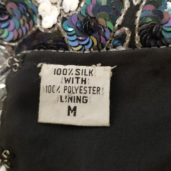 Holiday Party-Night Vogue Formal Black Silk Beaded Sequin Dress Knee Length Sz M - Picture 12 of 13